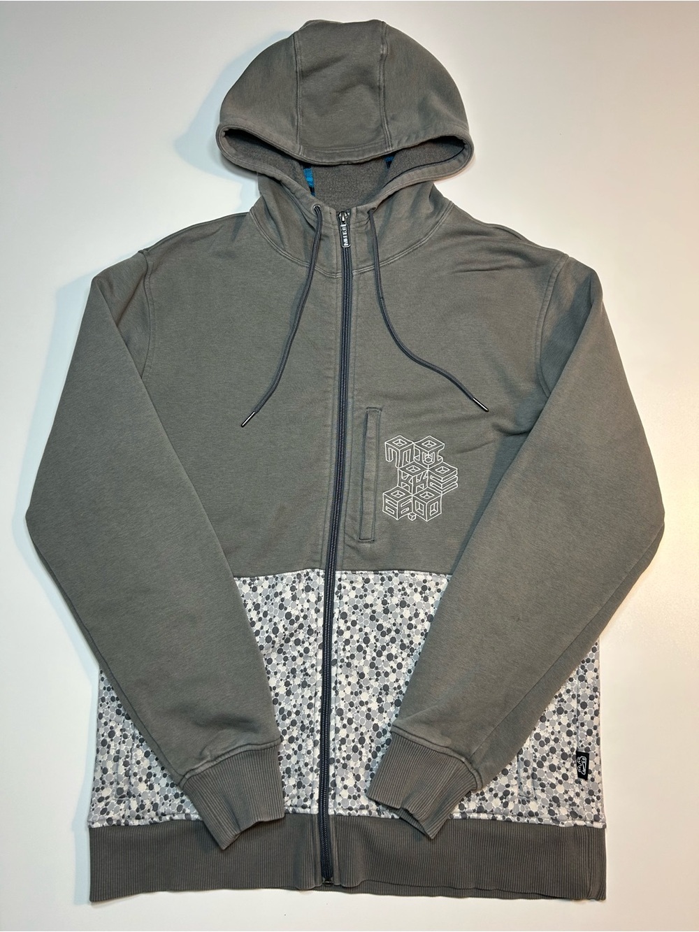 Nike 6.0 Vintage Gray Geometric Cube Dot Pattern Full Zip Hoodie Y2K Skater